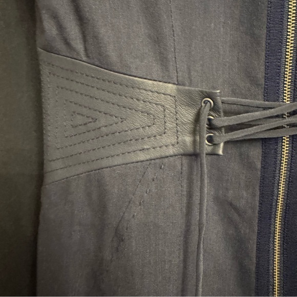 Rebecca Taylor Navy Linen Blend Dress with Lamb Leather Sides & Corset Back 10 - Picture 8 of 9